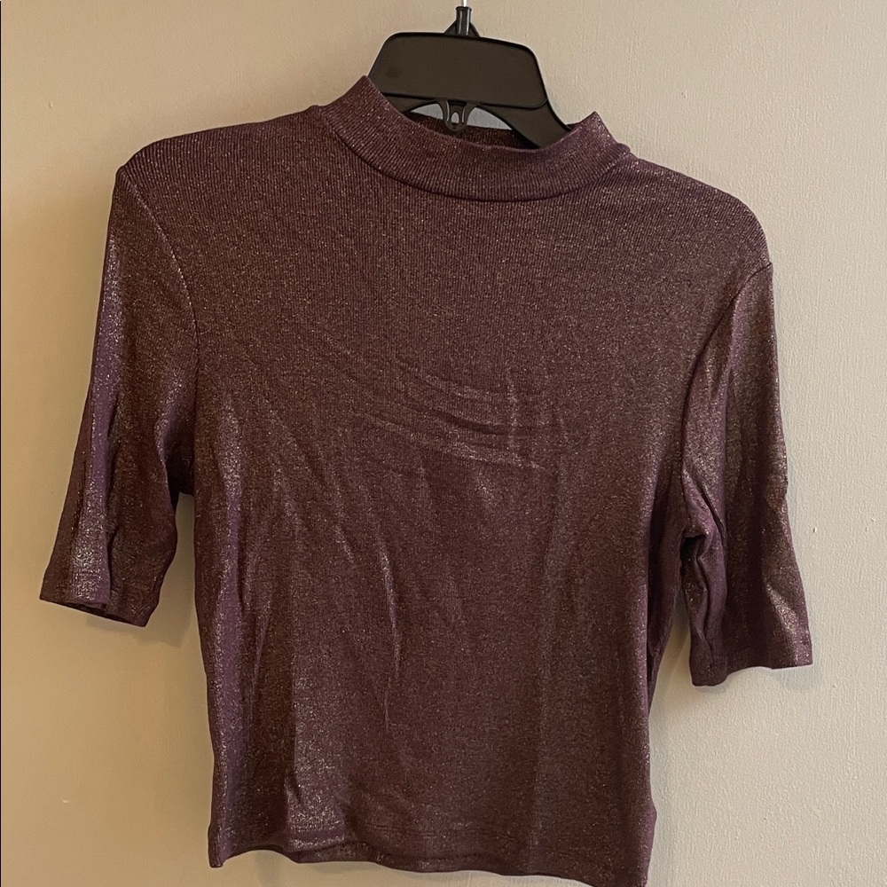 Express Metallic Purple Long Sleeve Top